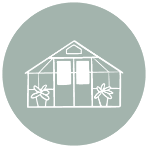 Greenhouse icon in a green circle