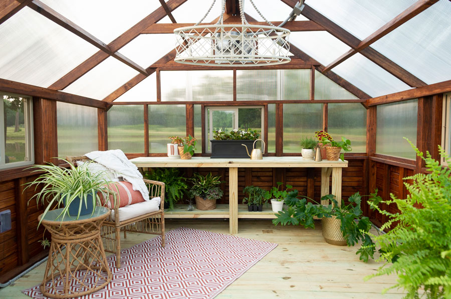 Interior shot of a 12x12 Yoderbilt Greenhouse