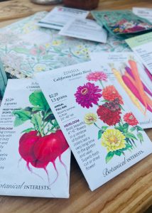 Radish and Zinnia seed packets.